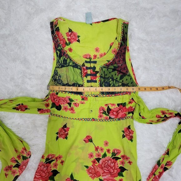 Free People Floral Bohemian Style Tie Waist Sleeveless Blouse - Size 6 - Picture 5 of 9